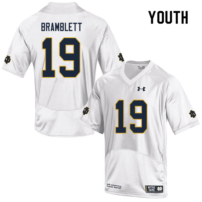 Youth #19 Jay Bramblett Notre Dame Fighting Irish College Football Jerseys Sale-White - Click Image to Close